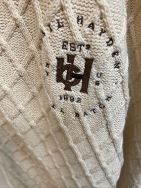 Basil Hayden Cream Cable Knit Cotton Sweater - Textured Stitch